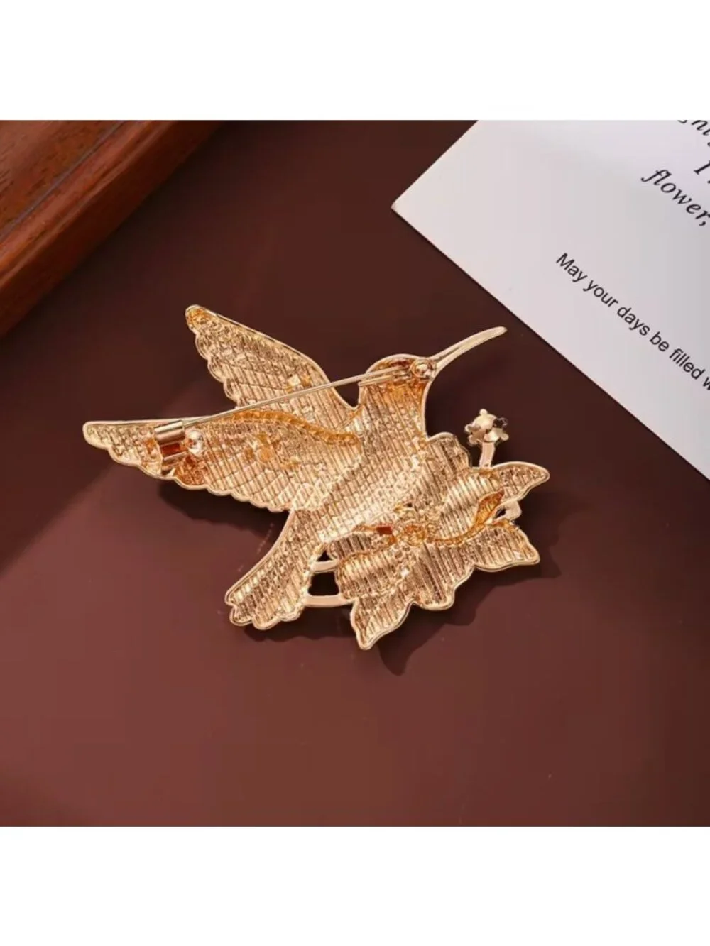 Colorful Enamel Hummingbird Brooch With Crystal Accents Gold Tone